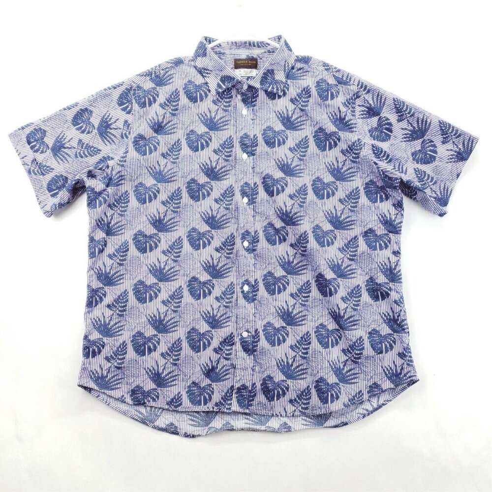 Thomas Dean Collection Hawaiian Shirt Mens 2XL Purple Stretch Floral Button-Up